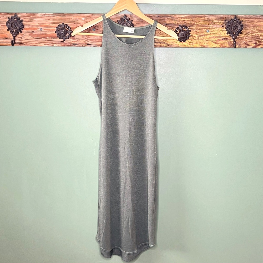 Wilfred Free Aritzia Olive Green Racerback Tank Dress Midi Curved Hem Womens Med